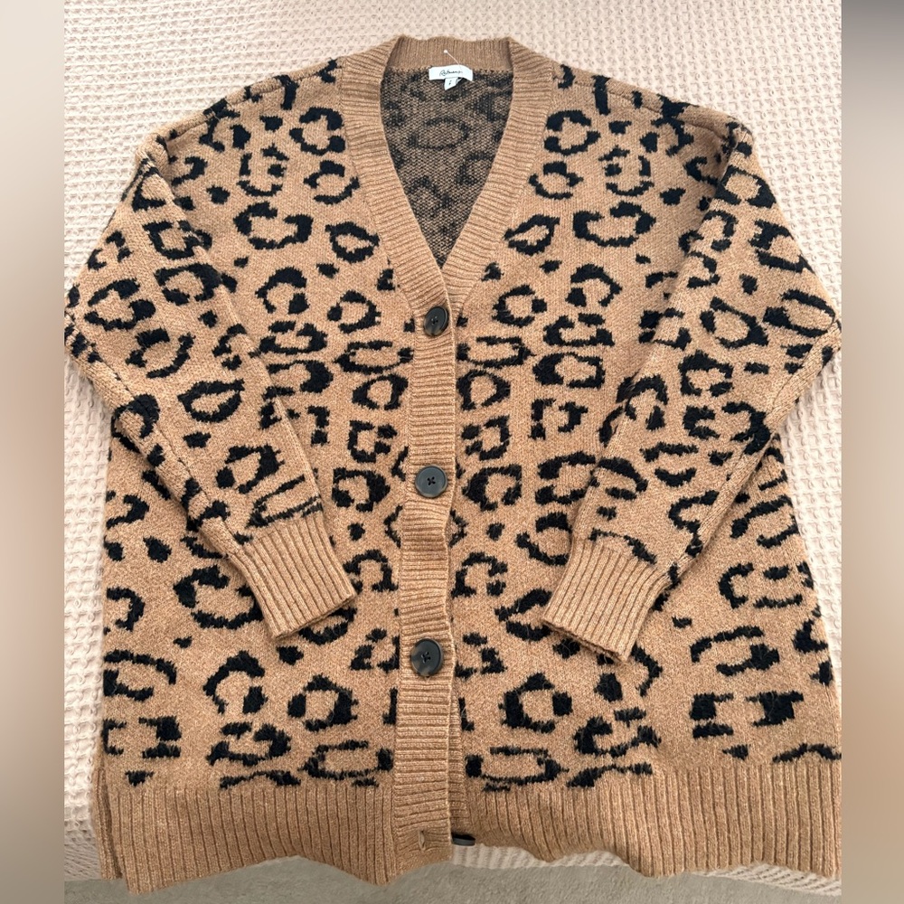 Leopard-Print Button Cardigan in Camel and Black - Picture 1 of 1